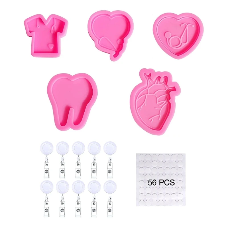 

5 Pcs Badge Reels Resin Molds Silicone On Top Retractable Badge Reels Mold