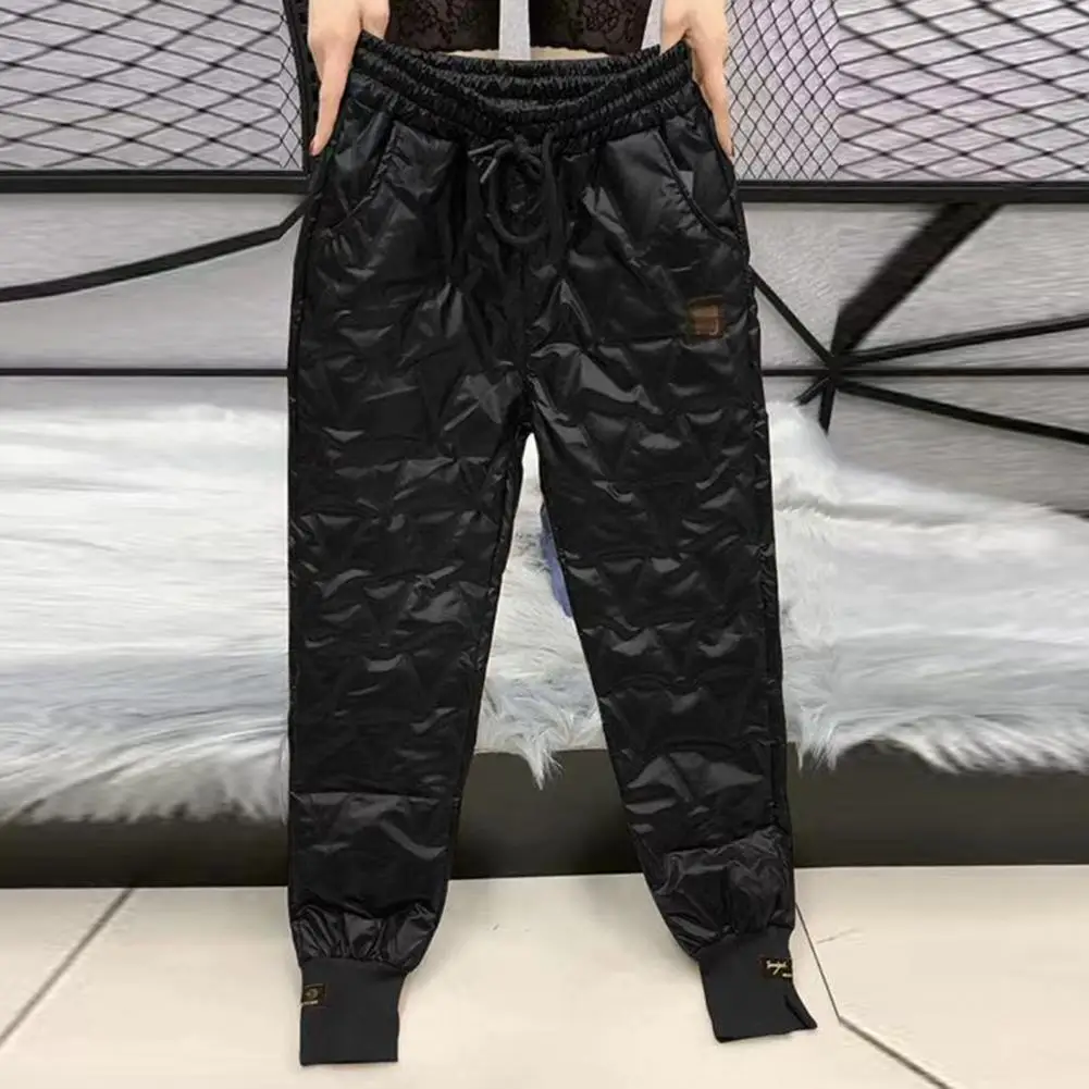 

Fashion Thermal Slant Pockets Ultra Soft Solid Color Rhombus Quilted Down Cotton Trousers Harem Pants Coldproof