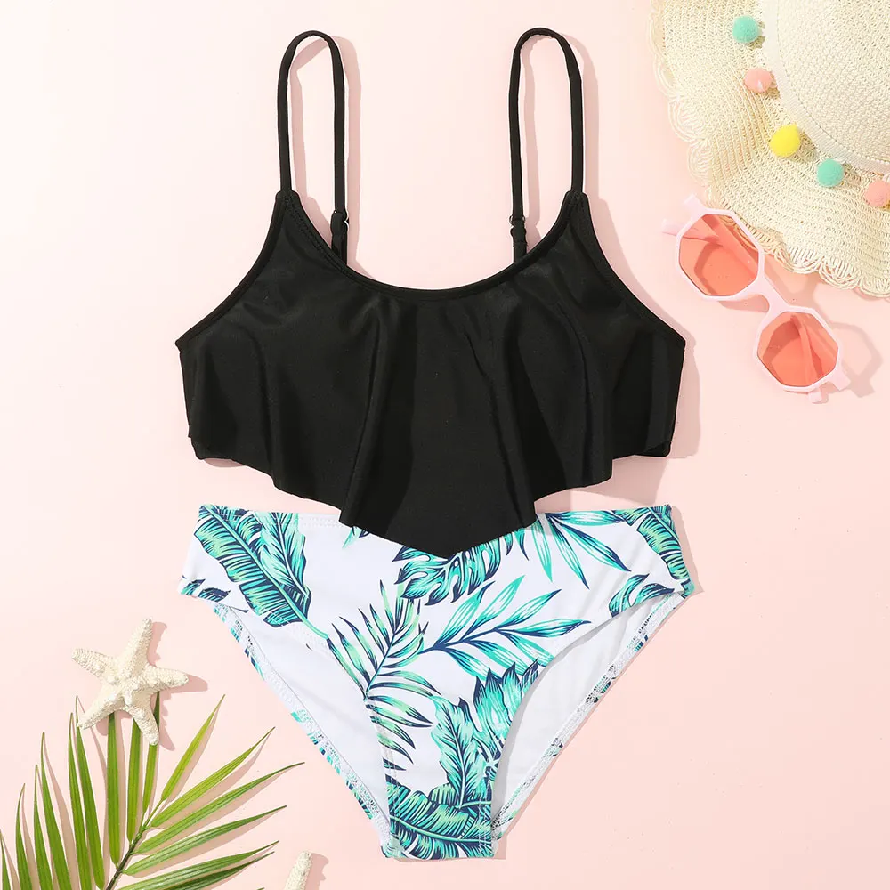 Женский купальник из двух предметов с тропическими листьями |