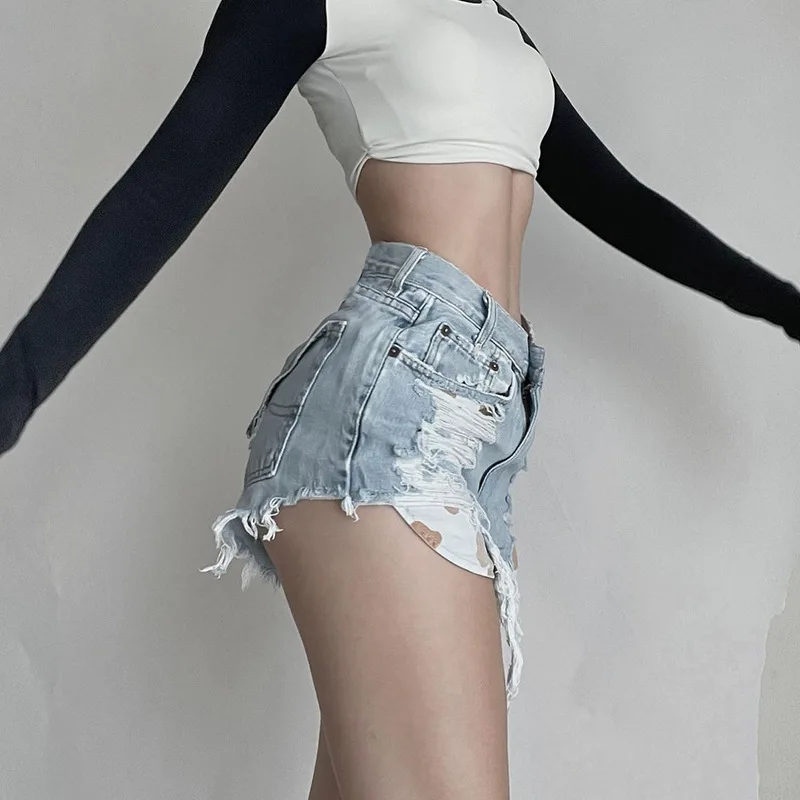 Denim Shorts Women Frayed Hole Summer Hot Girls College All-match Solid Younger Ins Prevalent High Waist Casual Mujer Slender