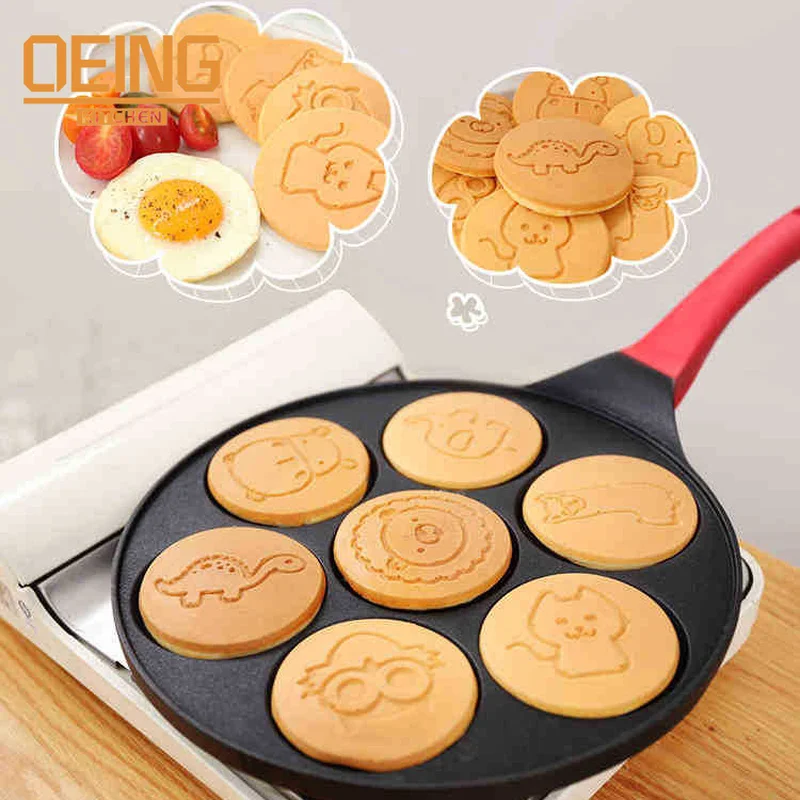 

Frying Mould Seven-hole Breakfast Frying Pan Animal Face Design Multi-function Wheel Pancake Pan Small Egg Dumpling Non-stick