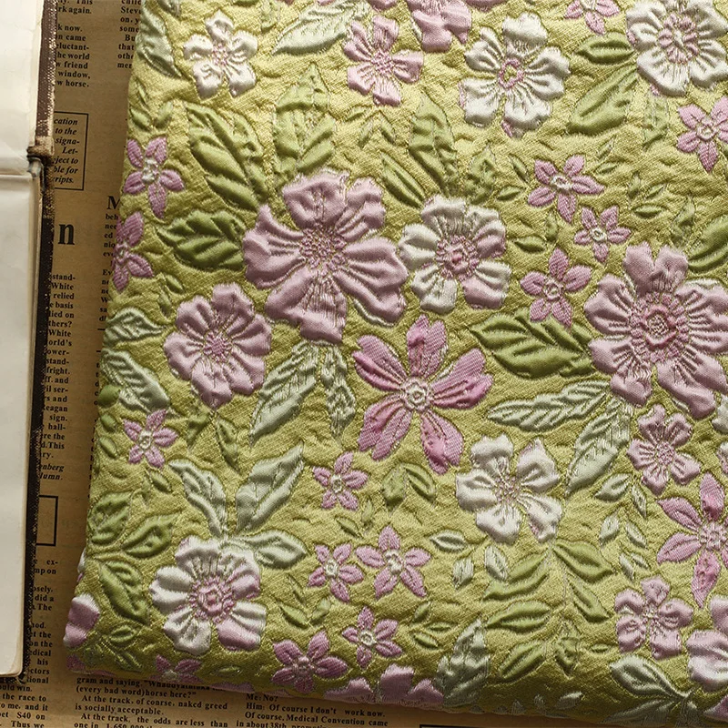 

New Yarn Dyed Embossed Floral Jacquard Fabric Crisp Polyester Gauze Fashion Fluffy Skirt Luggage Handmade Fabric
