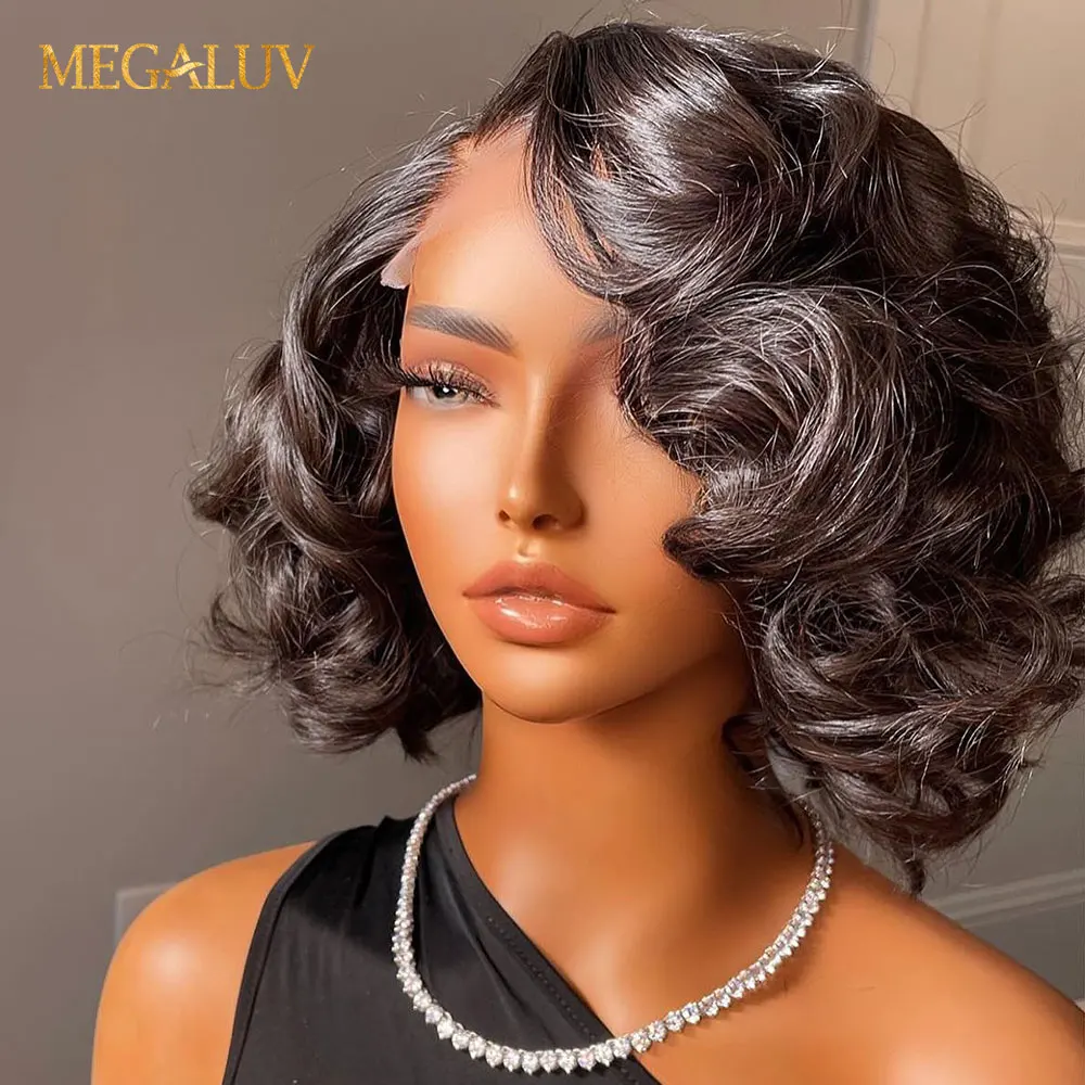 

Short Bob Wig Bouncy Curly Human Hair Wigs For Women Preplucked With Natural Hairline Side Part Lace Wigs Remy Pixie Cut Bob Wig