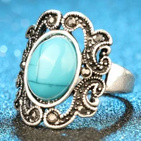 turkish mosaic elegant turquoise rings geometric turquoise finger rings for women silver plated korean jewelry