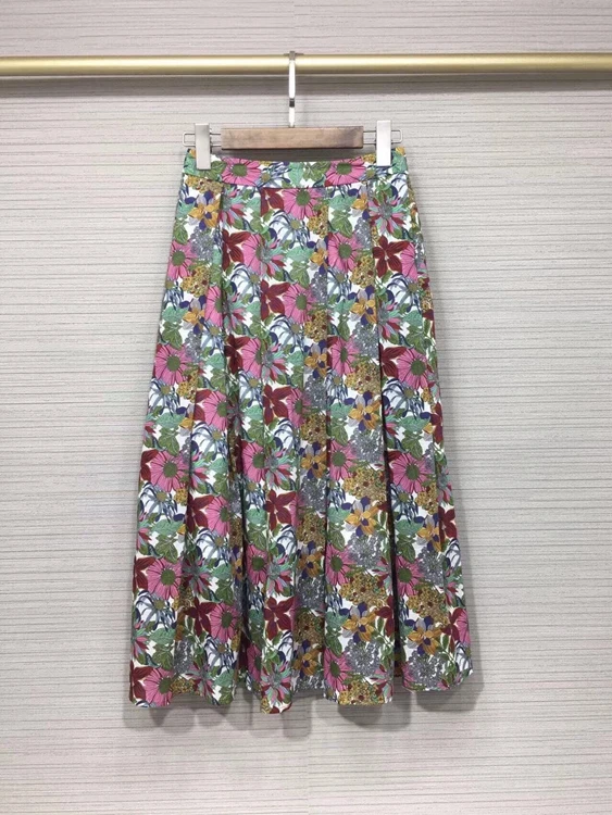 

2022 new women fashion colorful flower printed holiday leisure pastoral style long skirt skirt 610