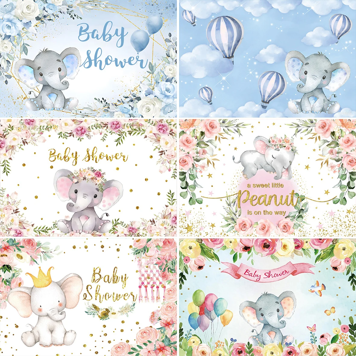 Фон для фотосъемки с изображением слона вечеринки в честь рождения мальчика и