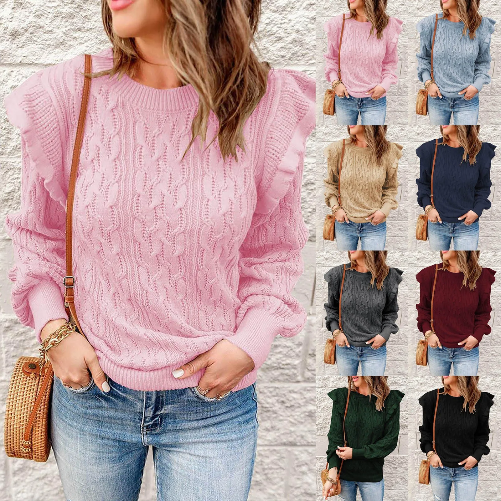 

Женский трикотажный свитер, свободный Однотонный свитер с длинным рукавом, в Корейском стиле, Осень-зима