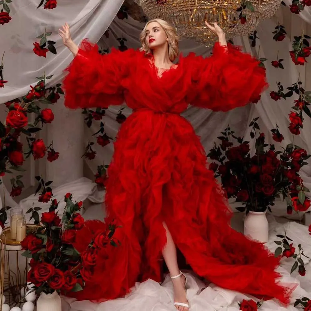 Романтическая красная накидка с оборками женское платье для фотосессии бальное