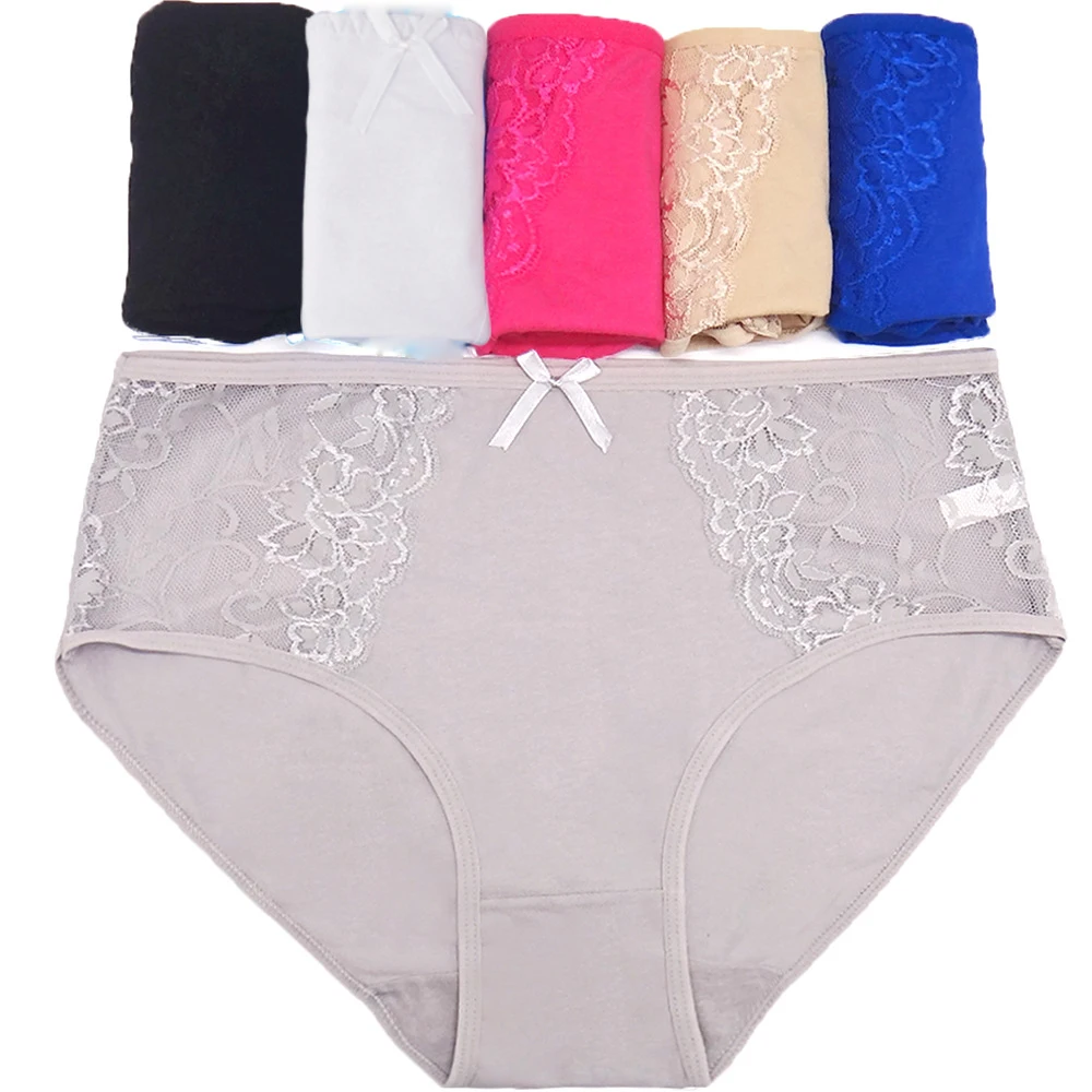 Women Lace Edge Cotton Plus Size Big Ladie Panties Briefs for Women,6PCS Pack Underwear  2XL 3XL 4XL