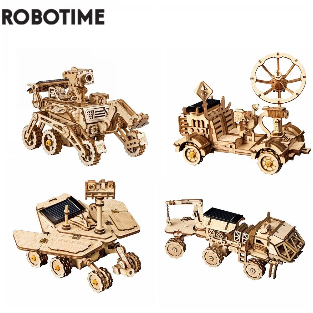 Robotime-rompecabezas 3D de madera para niños, adolescentes y adultos, 4 tipos, juguetes móviles, caza espacial, energía Solar, Kits de construcción, regalo LS402