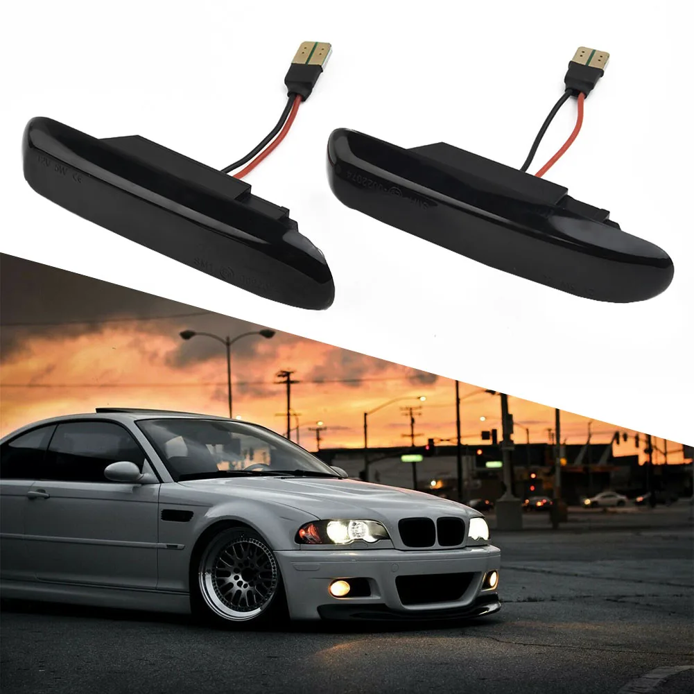 

2pcs Smoke LED Turn Signal Side Marker Light Fender Flowing Water Indicator For BMW E46 M3 2D E38 Car Lights Amber 8V-15V