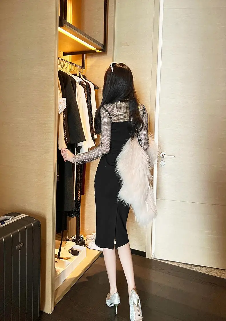 Весеннее новое женское платье в стиле Хепберн темпераментное сетчатое