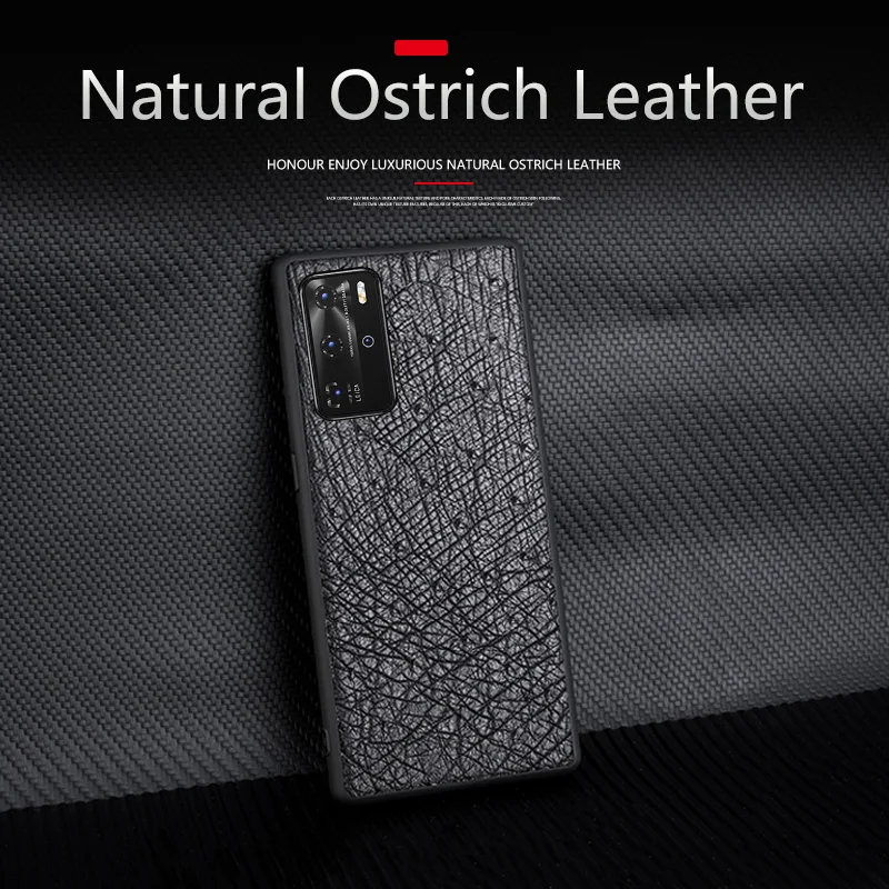 

Genuine Leather Phone Case For Huawei P20 P30 Lite P40 P50 Pro case For Mate 40 RS 30 20X 10 Luxury Ostrich Skin Back Cover