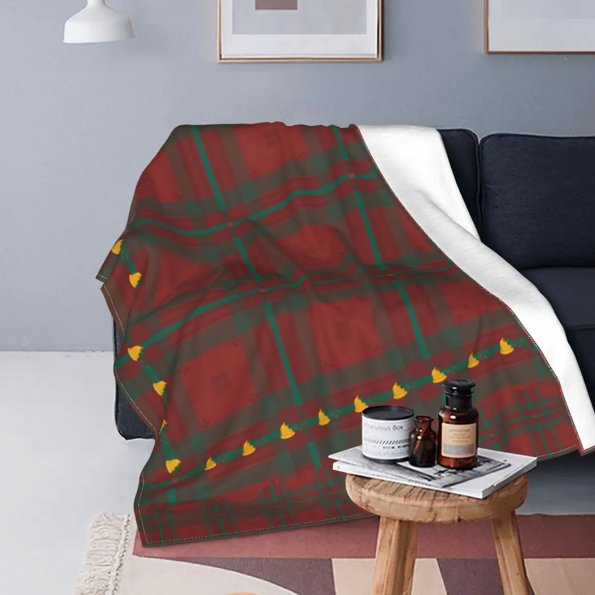

Christmas Grid Blankets Fleece Decoration Multifunction Lightweight Throw Blanket for Home Couch Rug Piece