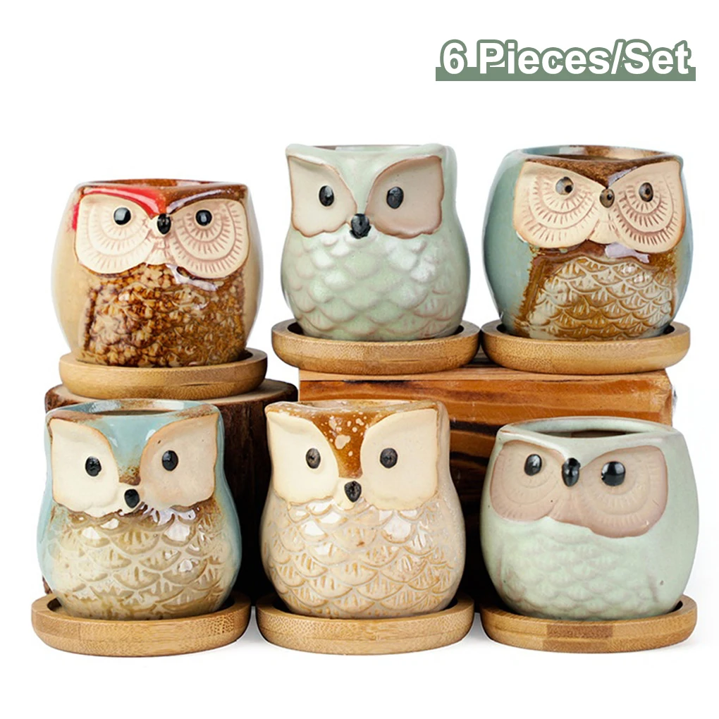 

6 Pieces Animal Flowerpots Tabletop Shelf Succulent Flower Pots Ceramic Planting Containers Office Household Supplies