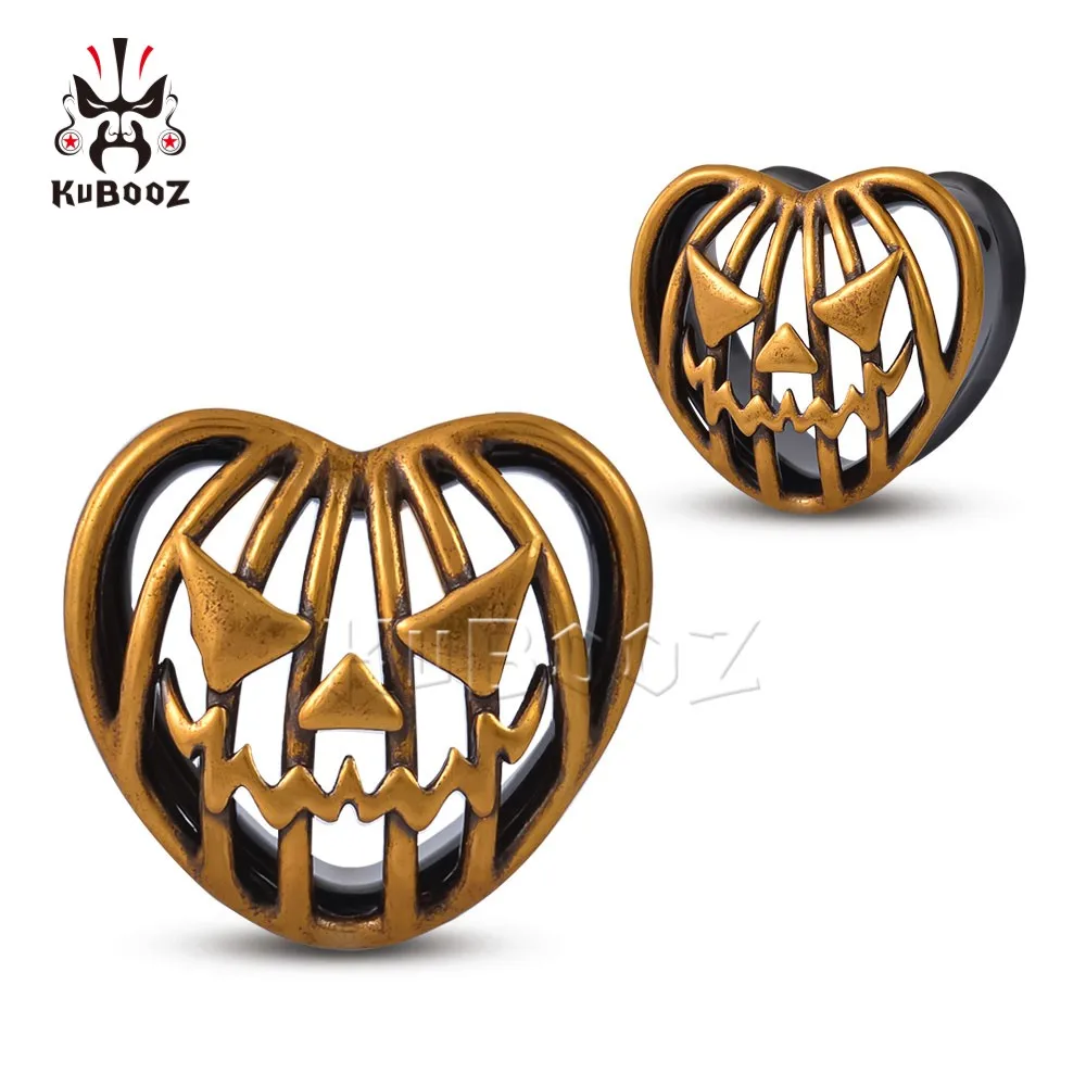 

KUBOOZ Ear Gauges Tunnels Plugs Halloween Pumpkin Expander Stretchers Stainless Steel Piercing Jewelry 2PCS