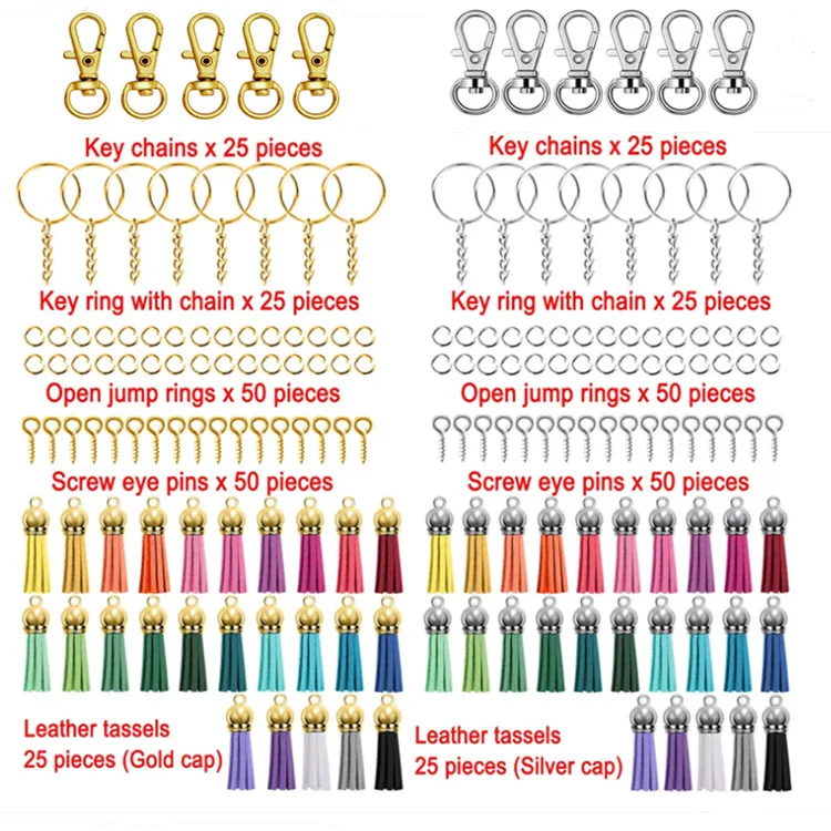 

Key Chains Key Ring with Chain Open Jump Rings Screw Eye Pins Leather Tassles for Keychain Cellphone Straps Jewelry DIY