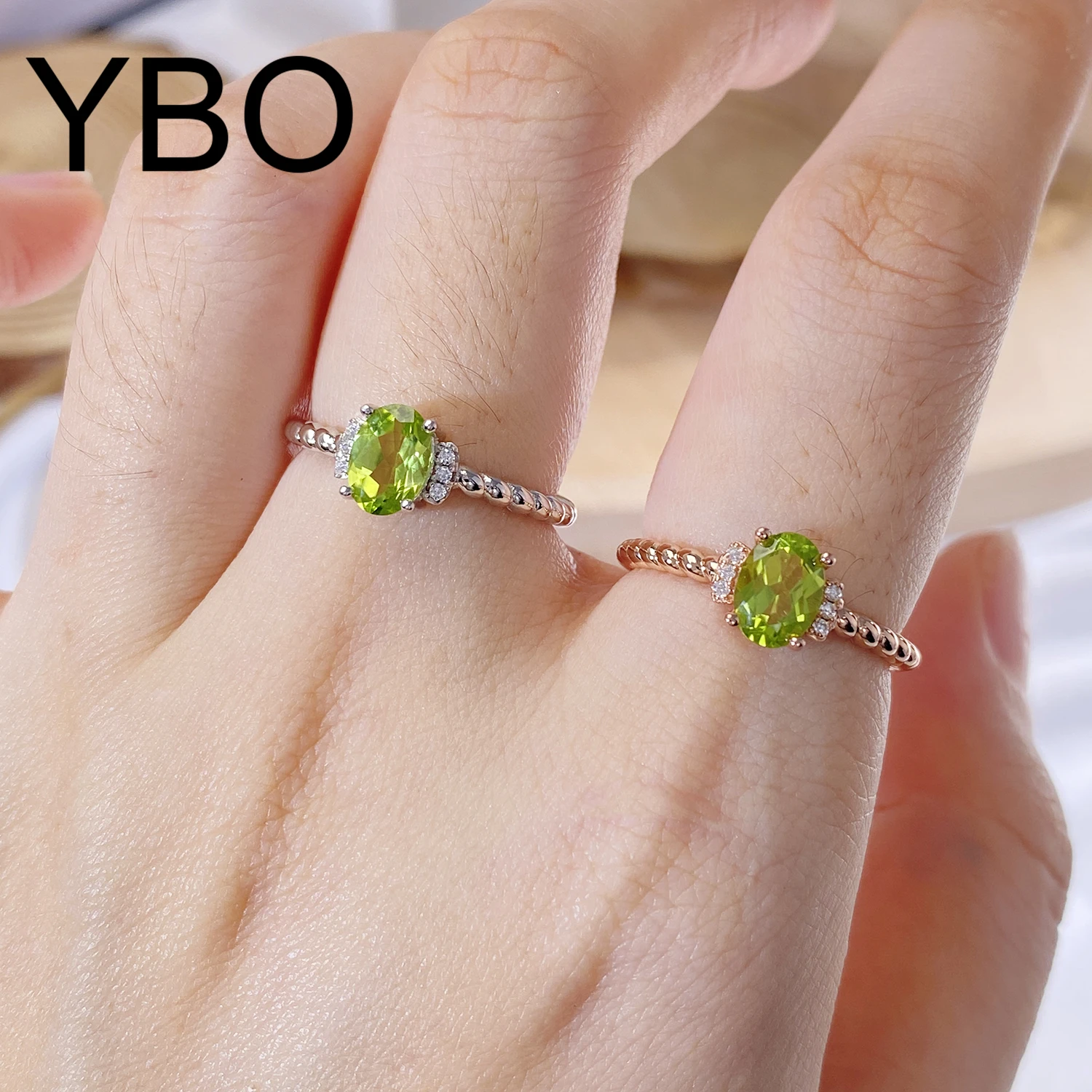 

YBO Fashion Women Rings Simple Design Twisted 925 Sterling Silver Adjustable Rings Natural Peridot CZ Ring Fine Jewelry Gifts