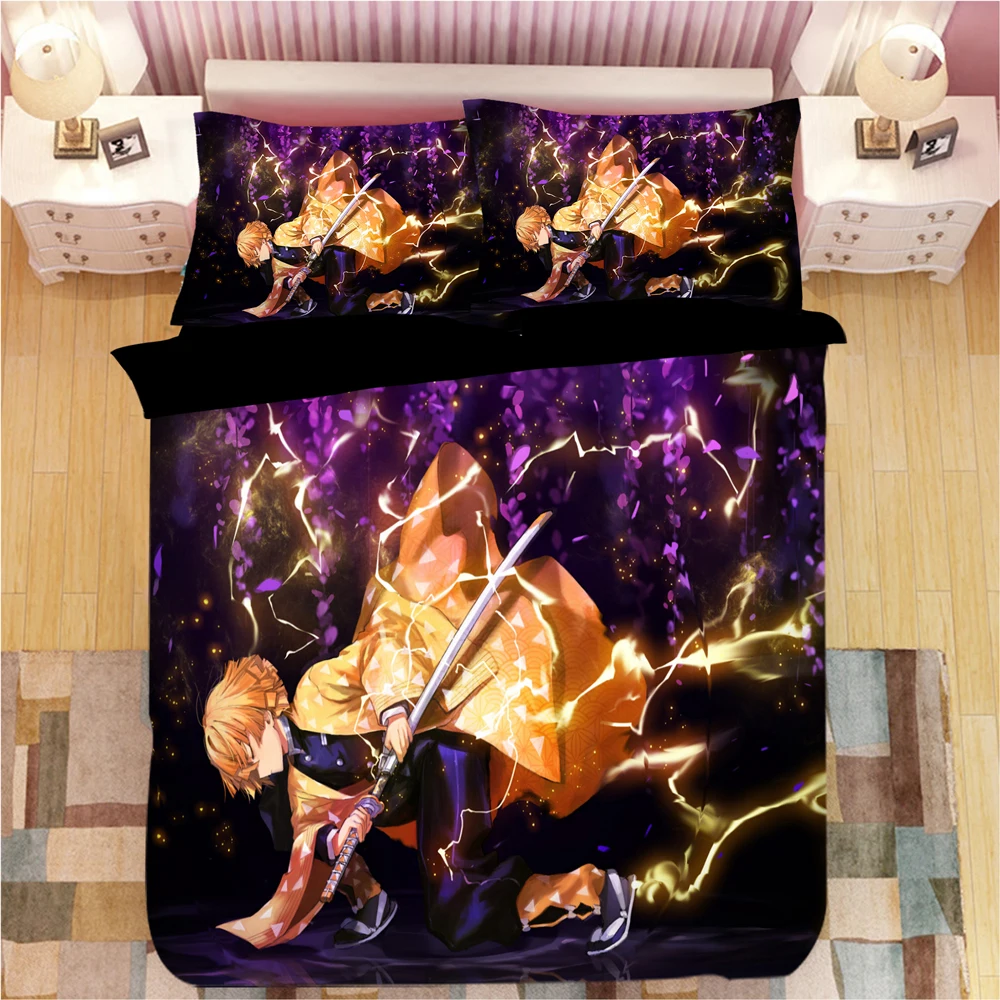 

Demon Slayer Comforter Bedding Sets Cartoon Boys Kids Duvet Covers And Pillowcases Black Bedclothes