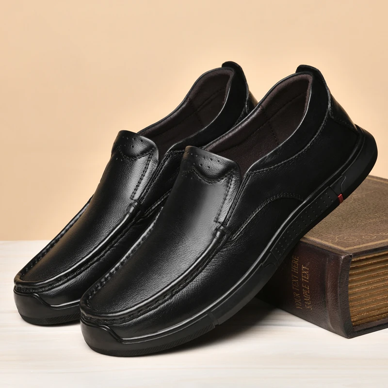 2023 New Men's Shoes Derby Casual Genuine Leather Slip On Loafers Male Dress High Quality Waterproof Office Formal Shoes For Men