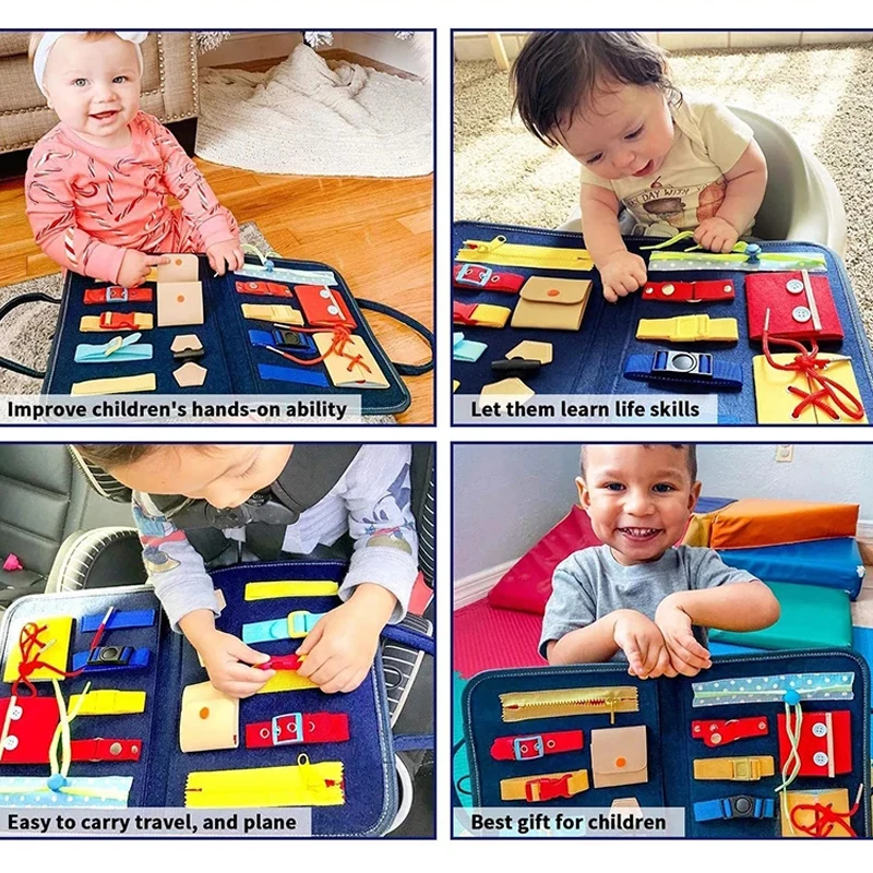 

Kids Busy Board Baby Book Felt Montessori Toy Sensory Activity Board Toys for Children Develop Basic Fine Motor Skills Learn