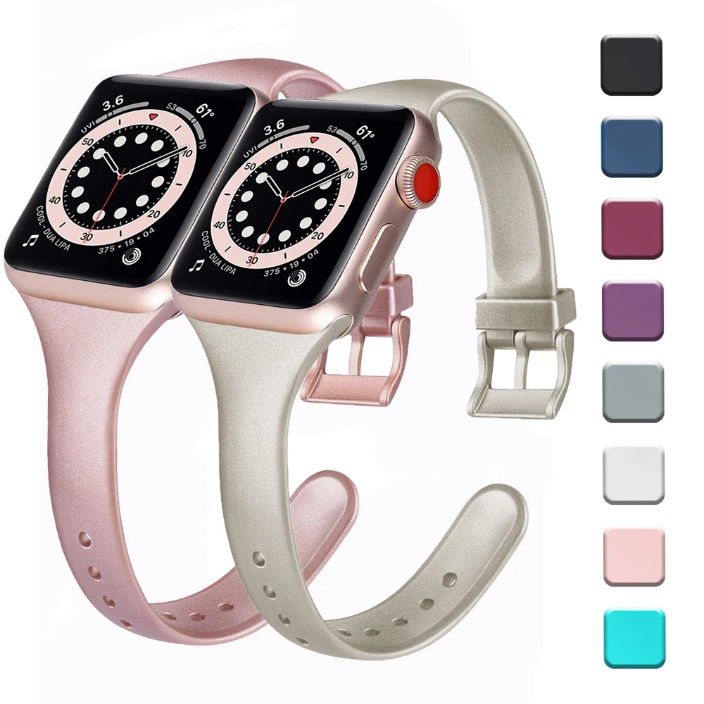Ремешок силиконовый тонкий для Apple Watch Band 7 6 5 4 3 2 SE мягкий браслет iWatch 41 мм 45 38 42 44 40 |