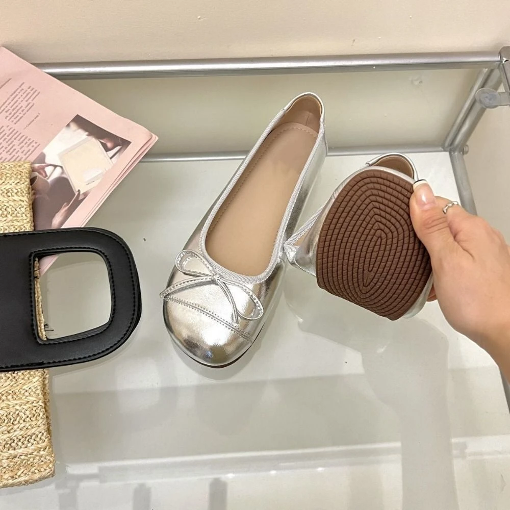 Туфли Мэри с круглым носком и бантом кожаные нескользящие туфли на плоской