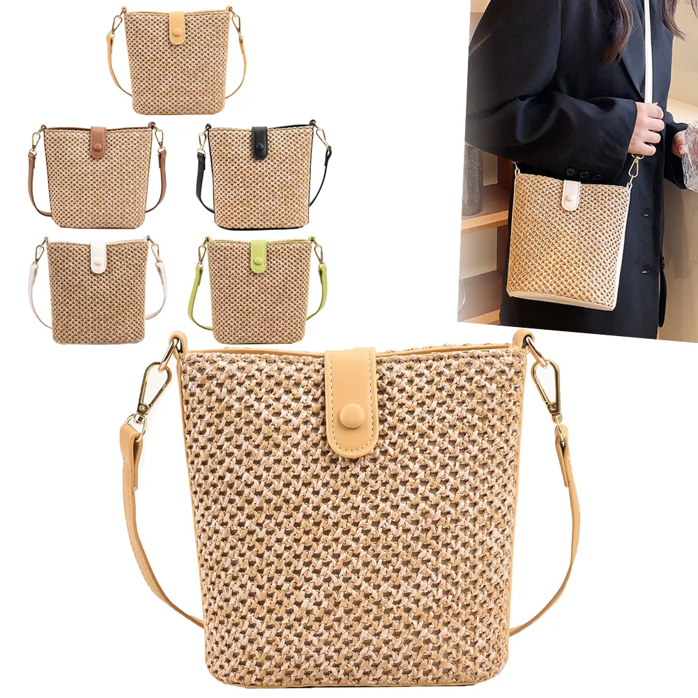 

Women Crossbody Bags Fashion Woven Messenger Bag Summer Casual Simple Adjustable Straps Portable Straw Bag Clutch Bag Purse
