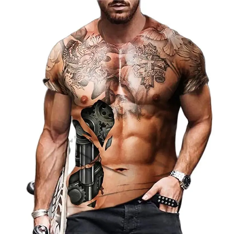 

Men's Fashion Funny Muscular Men T-Shirt 3D Printing T-Shirt Casual Round Neck Short Sleeve T-Shirt Oversized Quick Dry Clothing
