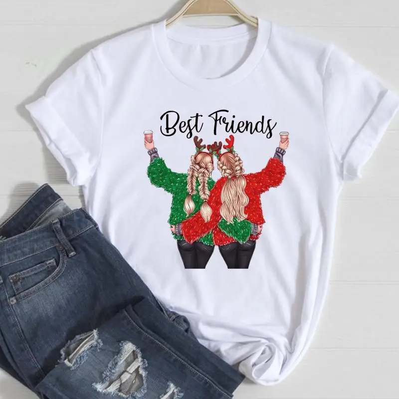 

New Year Trend Friends Sweet 90s Women Merry Christmas T-shirts Cartoon Fashion Top Graphic Tshirt Holiday Travel Tee