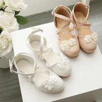 children sandals 2022 girls dress shoes small high heeled knot soft bottom lace bow shoes princess flower pearls sandals