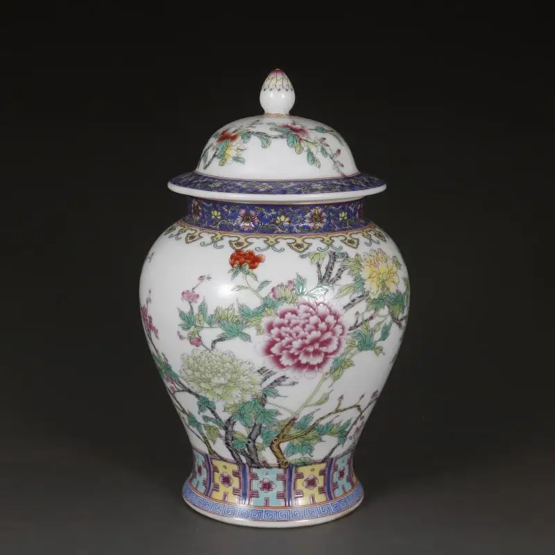 

Qianlong famille rose peony pattern ceramic general tank lids tea cans antiques ceramics and ornaments