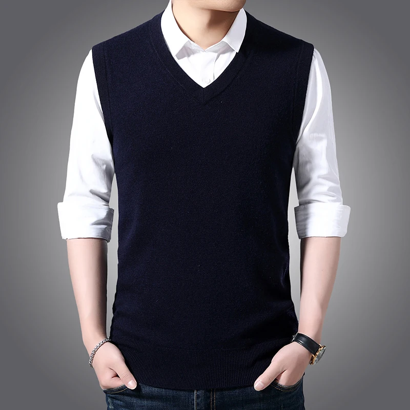 Classic Style 8 Colors Men's V-neck Vest Sweater Business Fashion Casual Solid Color Sleeveless Pullover Vest Tops Male Brand
