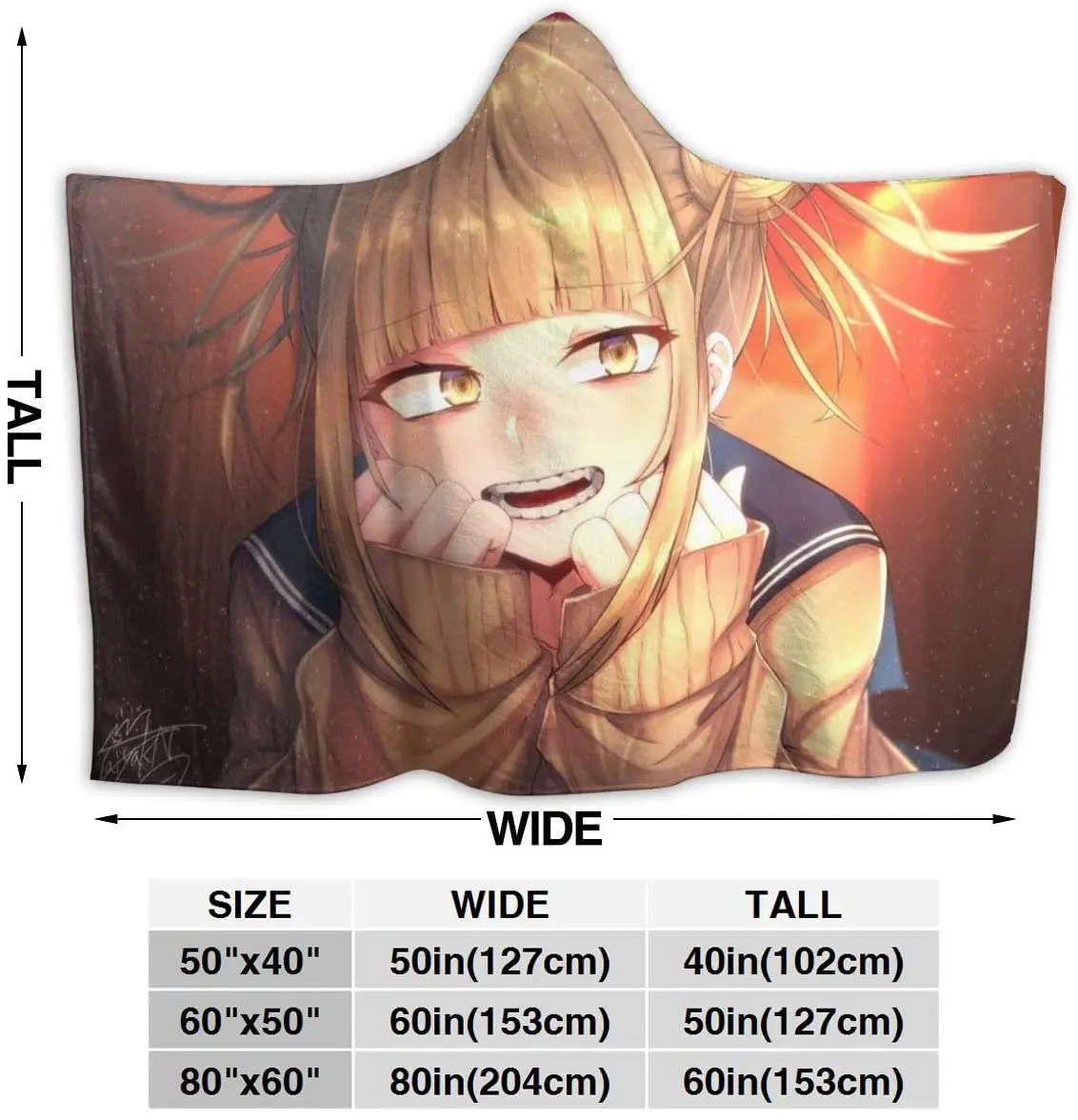 

My Hero Academia of MHA Himiko Toga Throw Blanket for Unisex Adult Hooded Blanket for Sofa Wearable Blanket Flannel Blanket