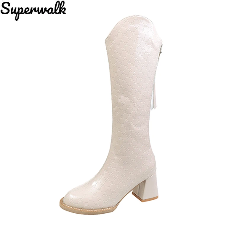 

Женские высокие сапоги до колена, однотонные сапоги из искусственной кожи на платформе, до колена, на молнии, Осень-зима 2021