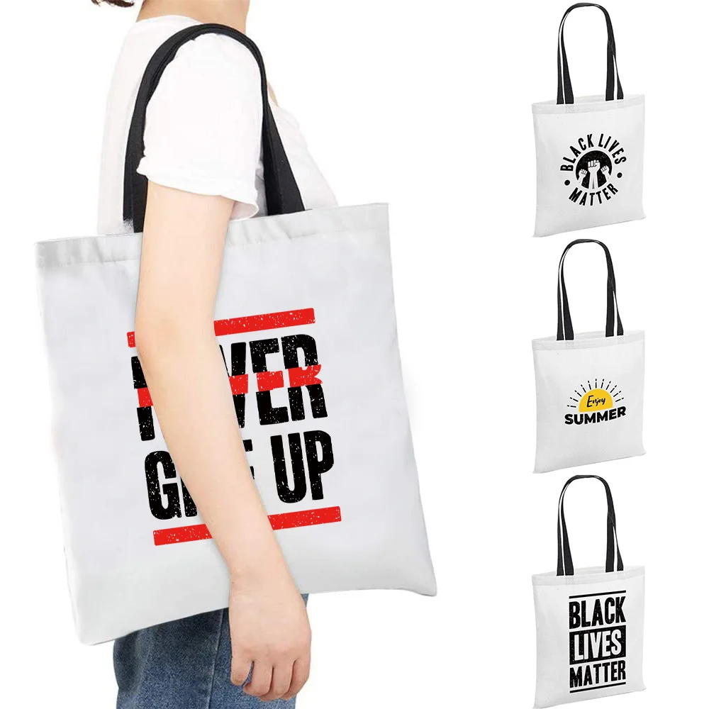 

Shopping Shoulder Bag for Women Reusable Grocery Organizer Bags Word Series Print Foldable Outdoor Travel Handbag Picnic Tote