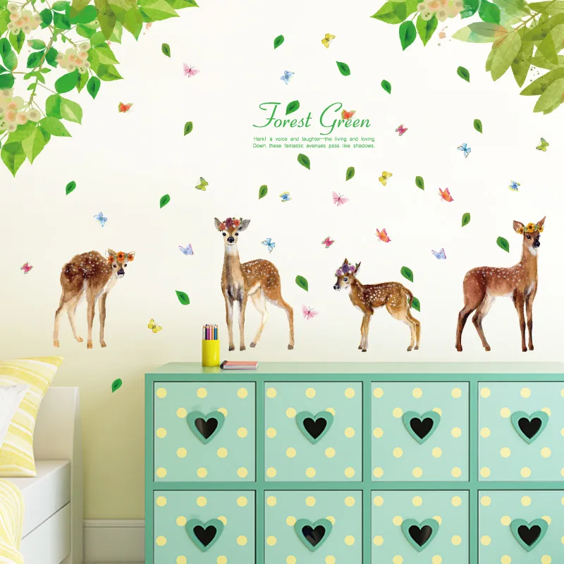

Fresh Deer Wall Sticker Bedroom Sofa TV Background Wall Decoration Removable Sticker PVC