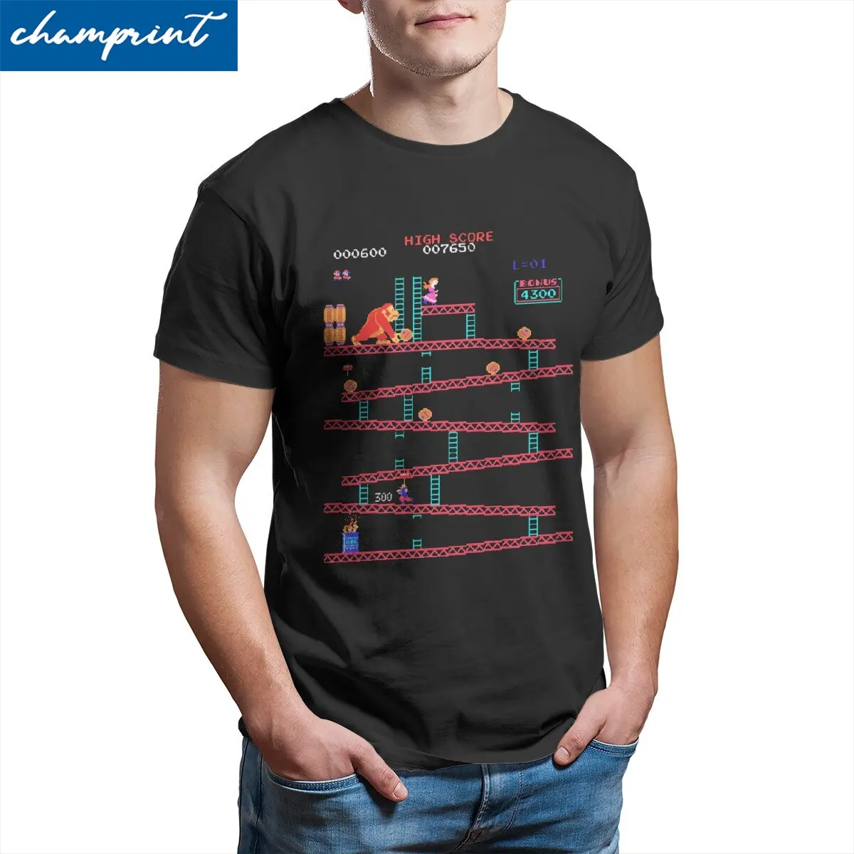 Arcade Game Donkey Kong Collage  T-Shirt for Men Vintage Retro Funny Cotton Tee Shirt Crewneck Short Sleeve T Shirt Graphic Tops