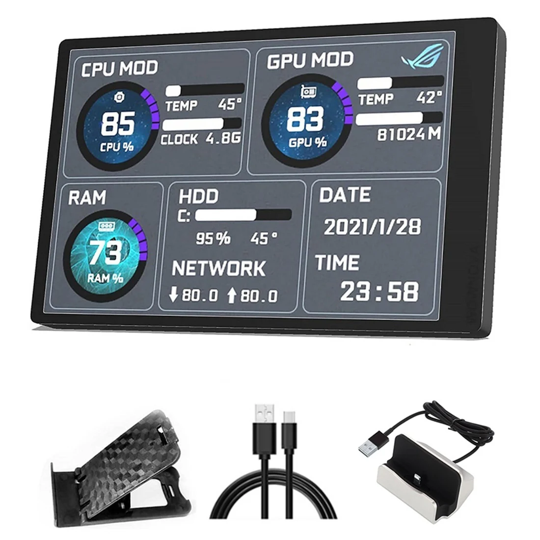 

3.5inch IPS TYPE-C Mini ITX PC Case Monitor,DIY Computer Secondary Screen CPU GPU RAM HDD Monitoring Free Drive AIDA64,B