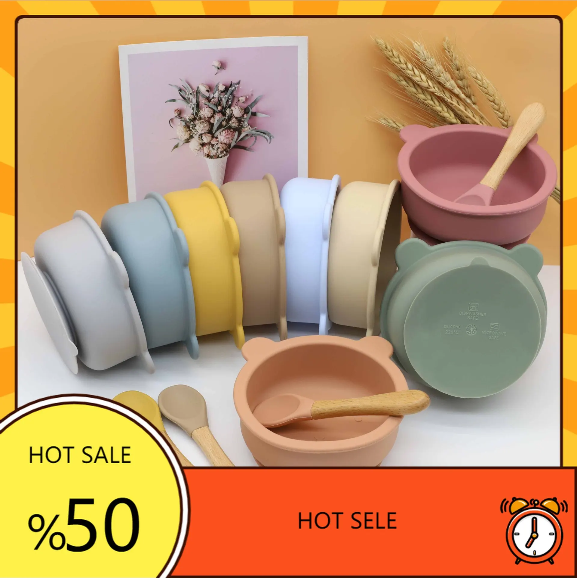 

Baby Silicone Feeding Bowl Spoon Infant Toddler Cartoon Bear Shape Waterproof Suction Bowl With Spoon Baby Tableware BPA Free