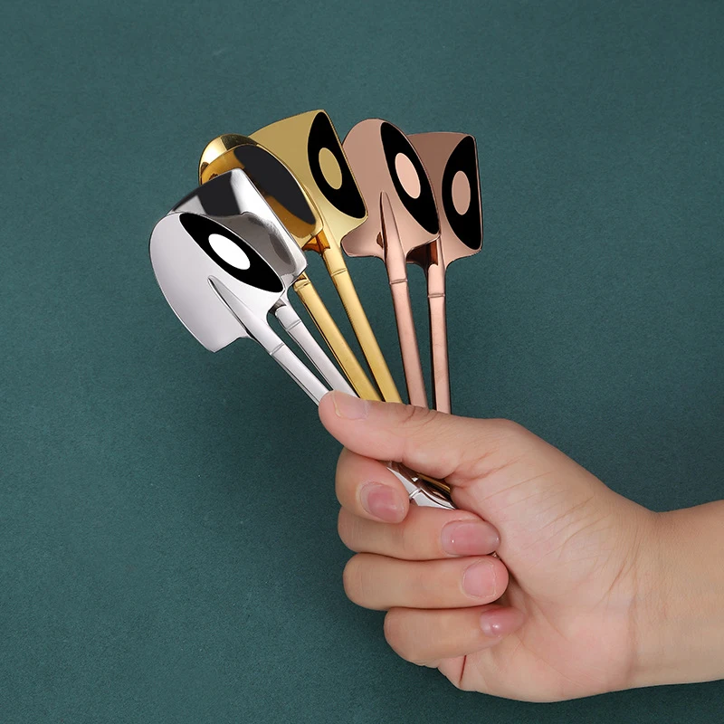 

1Pcs Creative Metal Ice Cream Coffee Spoon Shovel Shape Shell Tea Spoons 2 Colors Afternoon Tea Dessert Long Handle Spoon