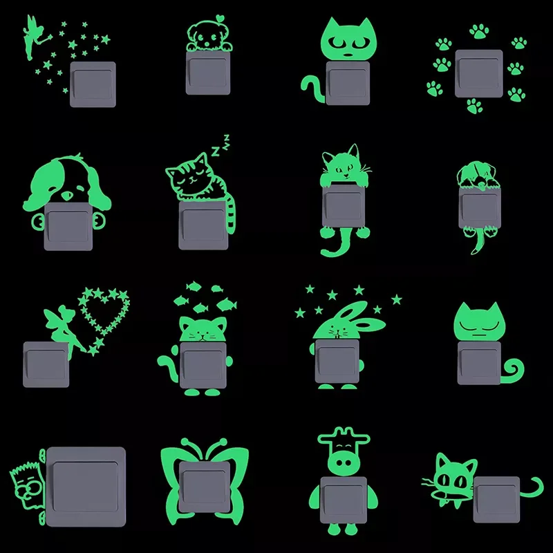 

luminous animal switch sticker glow in the dark wall stickers for kids room home decor cat fairy moon star decals