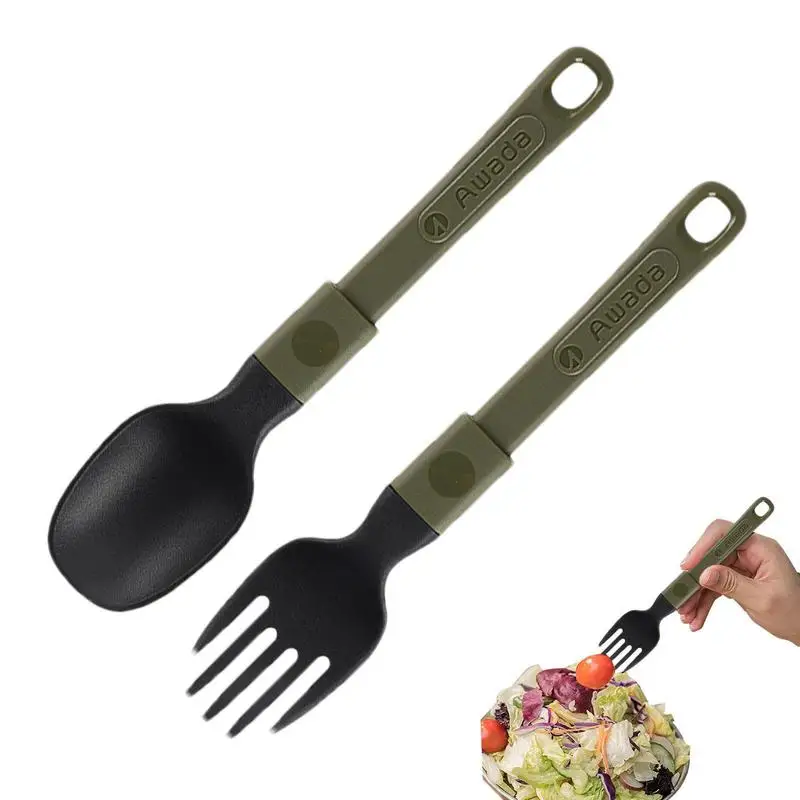 

Collapsible Folding Long Cookware Fold And Spoon Utensil Set Combo Spork Fork Cutlery Tableware Flatware Picnic Camp Backpack