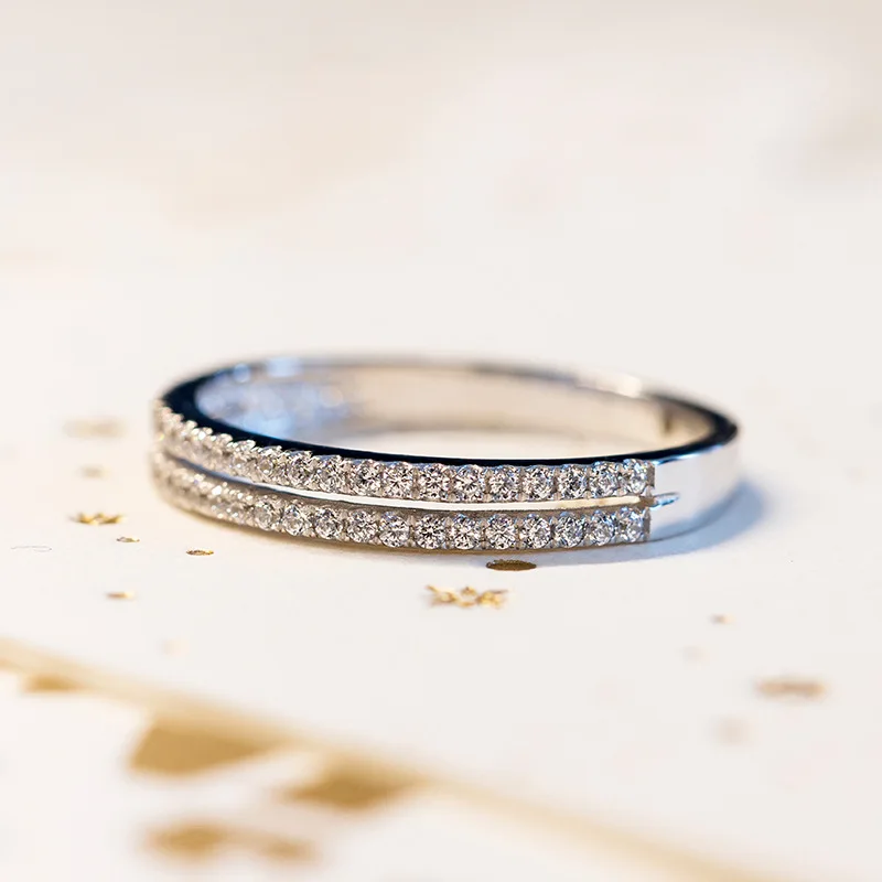 

Fashion Authentic 925 Sterling Silver Rhodium Plated Two Row Pave CZ Band Rings Wedding Jewelry For Women 2022