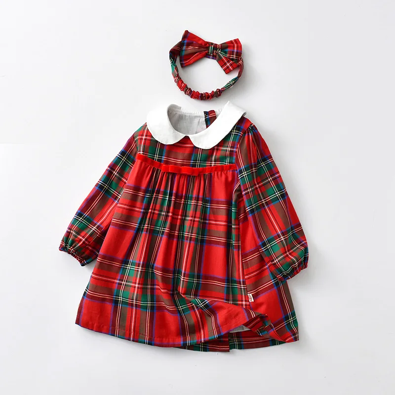 Spring and Autumn Children's Dresses Infant Red Plaid Dresses Baby Girl Clothing Outing Toddler Girl Fall Clothes Princess Dress
