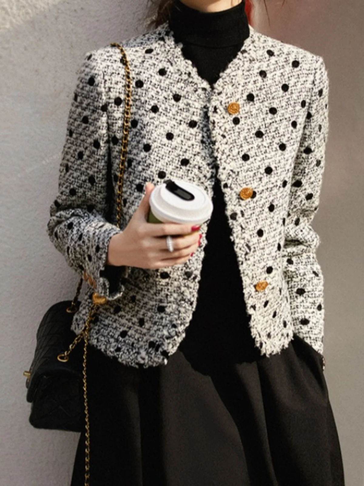 Элегантная верхняя одежда для женщин Новая короткая Изысканная твидовая