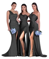 alicerb 2022 one shoulder mermaid prom bridesmaid dresses satin tight long ruched formal evening gowns with slit vestido %d9%81%d8%b3%d8%aa%d8%a7%d9%86