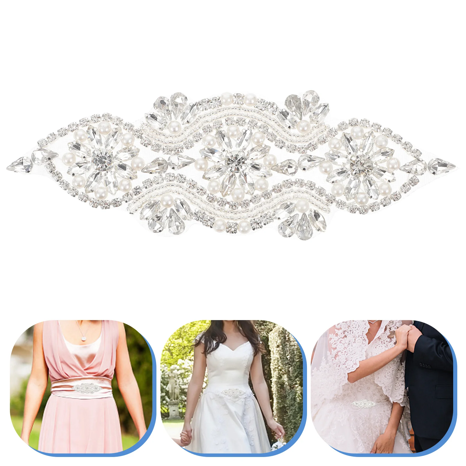 

Rhinestone Applique Wedding Belt Applique Pearl Rhinestone Patch Sewing Applique