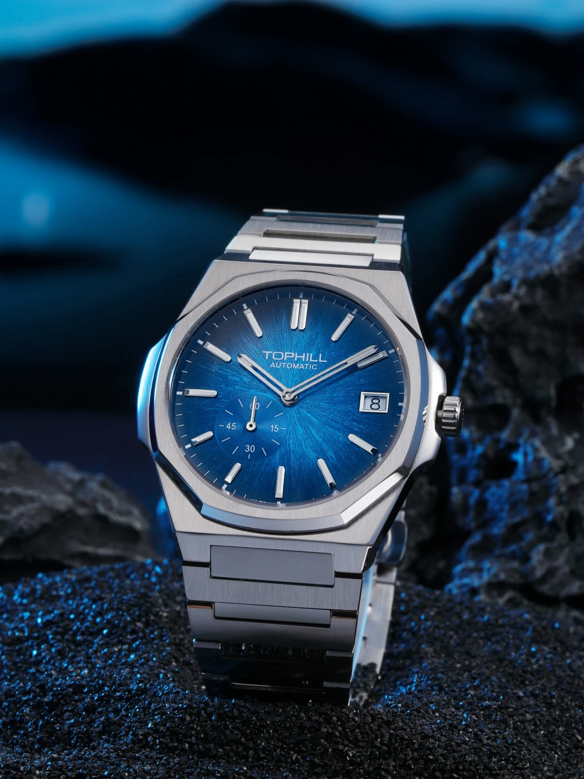 Фото Часы TOPHILL+ 38.7mm Ultra Slim Automatic Micro Rotor Hangzhou 5000A Luxury Enamel Sunray с интегрированным браслетом и сапфировым стеклом KIM001G №3