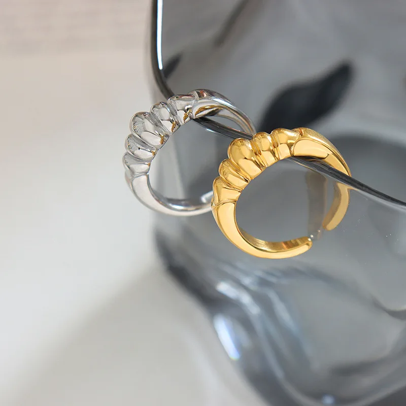 

Minimalist Stainless Steel Waterproof Crown Ring Metal Texture Geometric Open Ring for Women joyería acero inoxidable mujer Gift